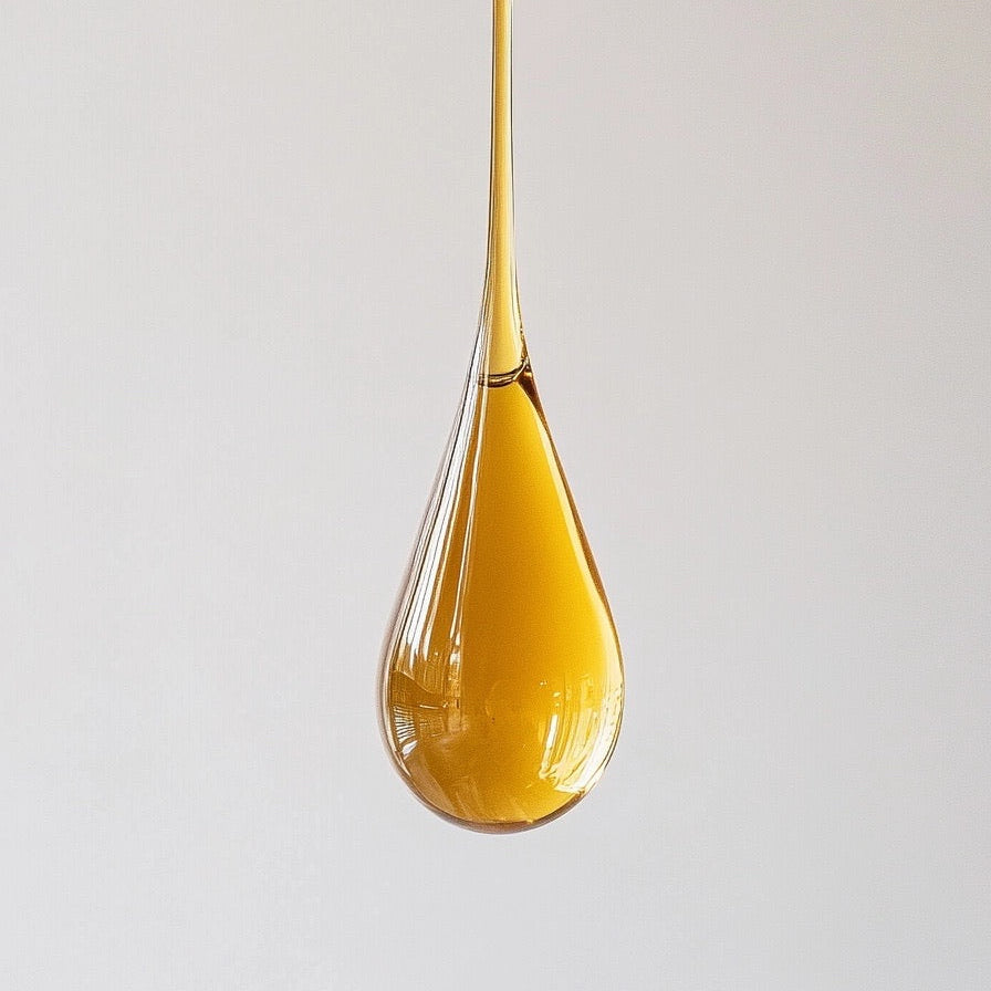 Yellow oil droplet on a gray background